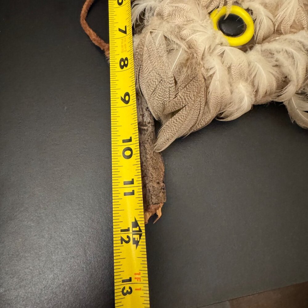 VTG Handmade Feather Owl Wall Hanging Decor With Branch Rod Rustic Nature 16" - Picture 16 of 16